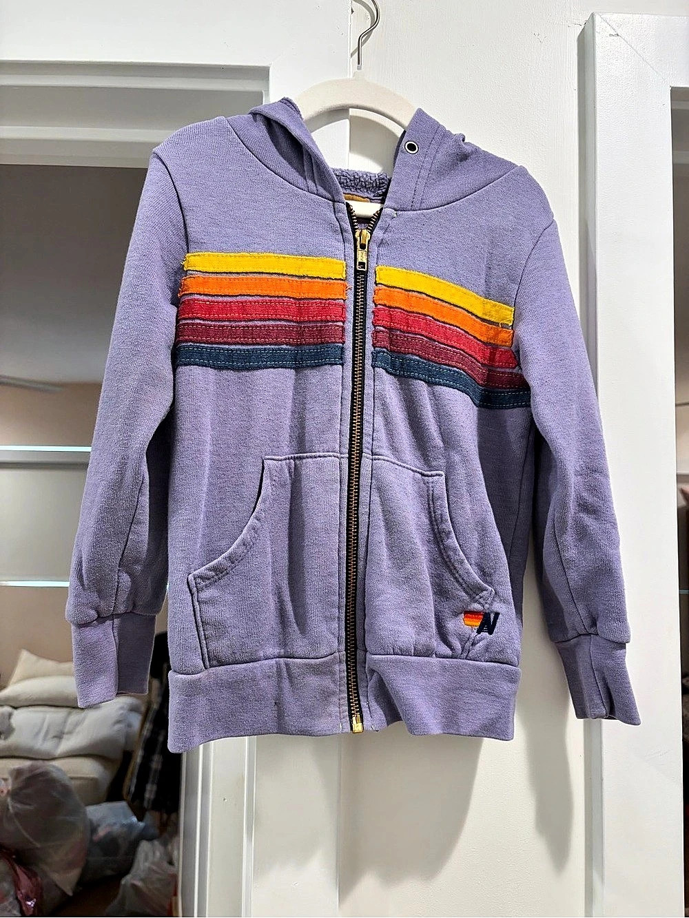 Aviator Nation Kids 5 Stripe Zip Up Hoodie Purple